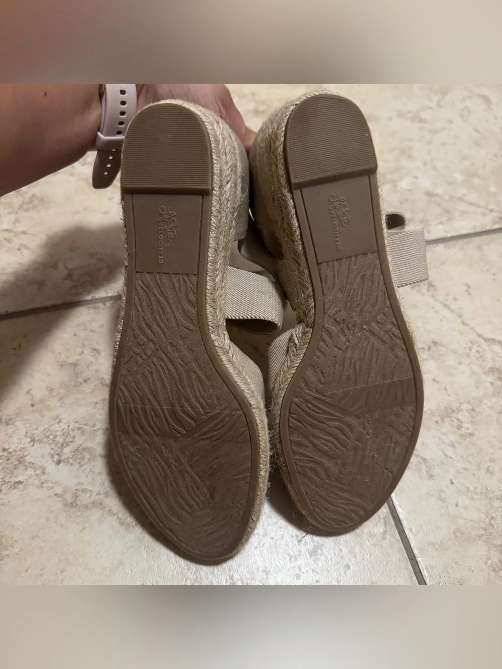 Life Stride Taupe Espadrille Wedge Sandals with Crisscross Elastic Straps
